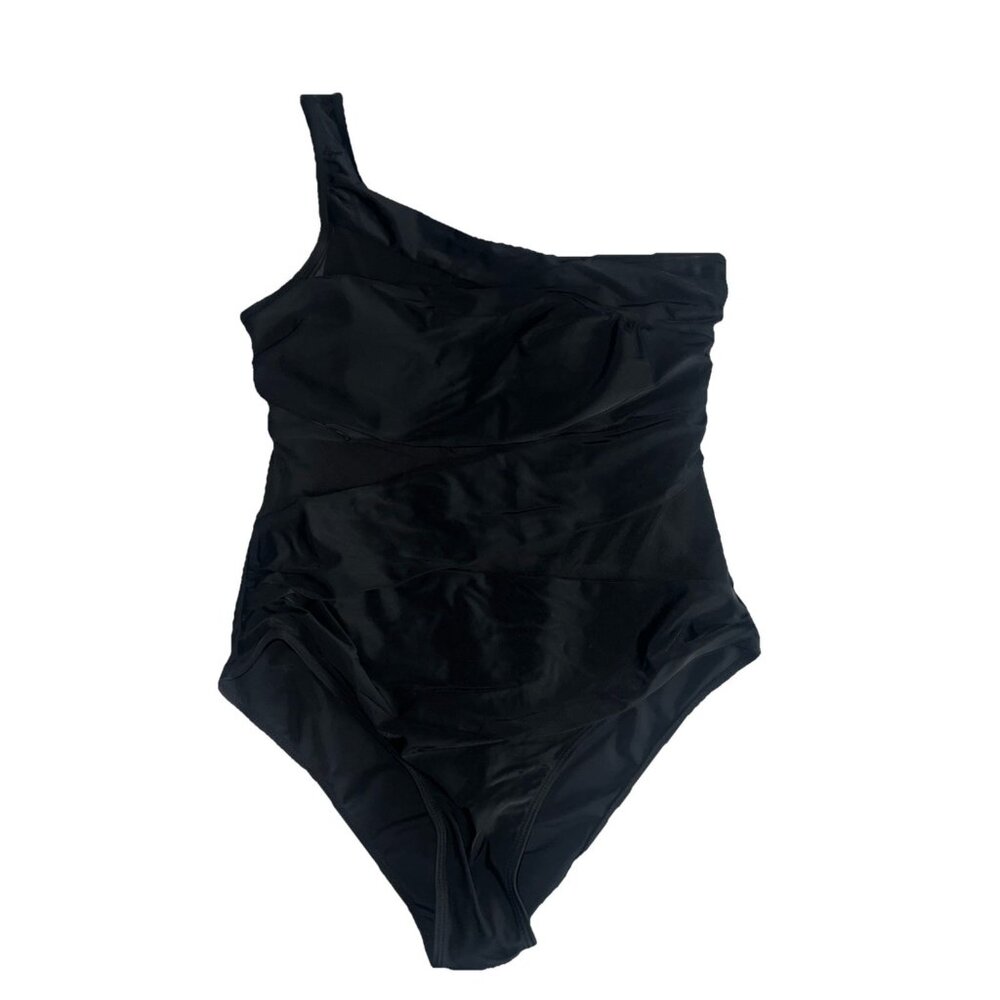 Women Swimwear Bathing suit plus size XXL black mesh accents one shoulder NWOT